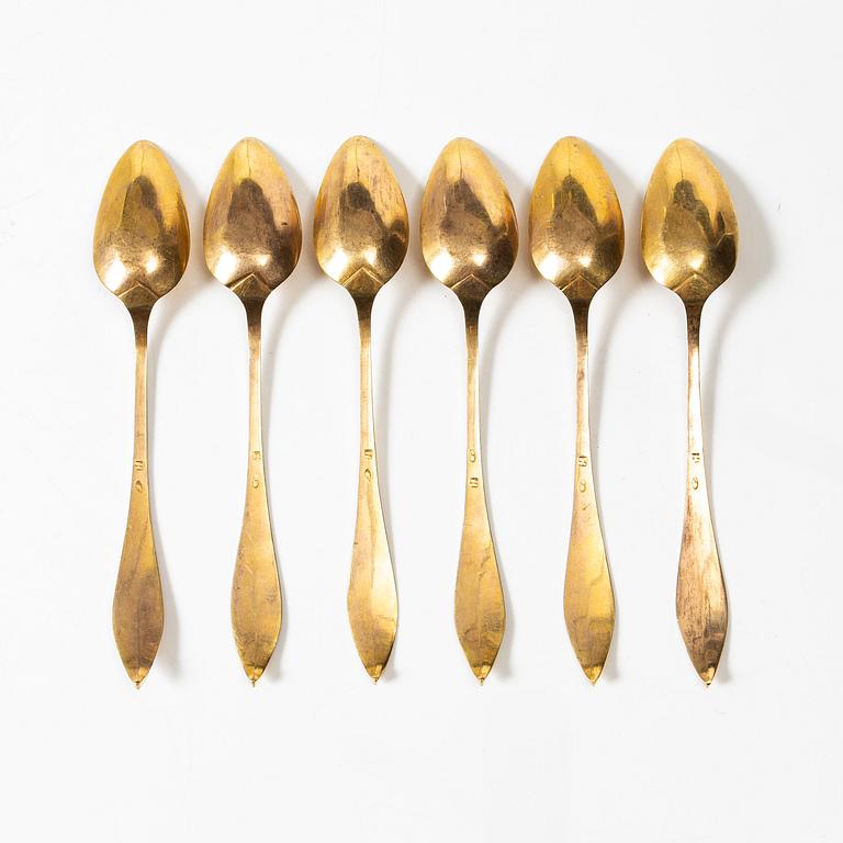 A set of six silver gilt Augsburg teaspoons, 1805.