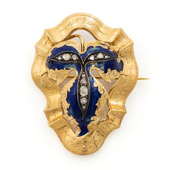 Brooch/pendant in 18K gold and enamel with rose-cut diamonds, 19th century.