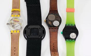 ARMBANDSUR, 4 st, plast, Swatch, 1900-talets andra hälft.