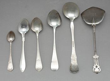 PARTI SKEDAR, silver, mest Norge och P.A. Lie, David Andersen, K. Bingen, 1800-1900-tal. Tot ca 1300 gram.