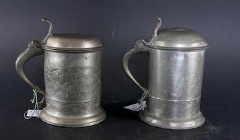 CYLINDERSTOP, 2 st, tenn. P F Wigholm(1839-1867), Arboga och J P Kruth(1789-1807/23) Norrköping.