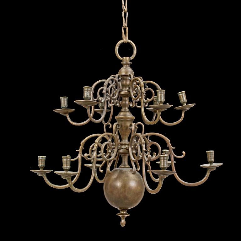 LJUSKRONA, sk Malmkrona, patinerad mässing, 1800-tal. Höjd ca 65 cm.