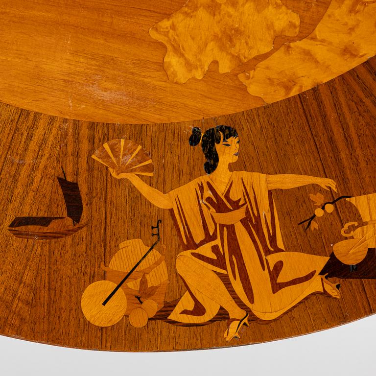 Soffbord, troligen Birger Ekman, Mjölby Intarsia, 1940-tal.