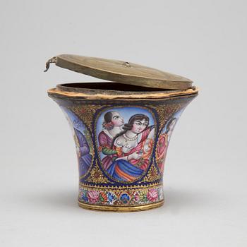 A Qajar polychrome enamelled ghalian cup, Persia, 19th century.