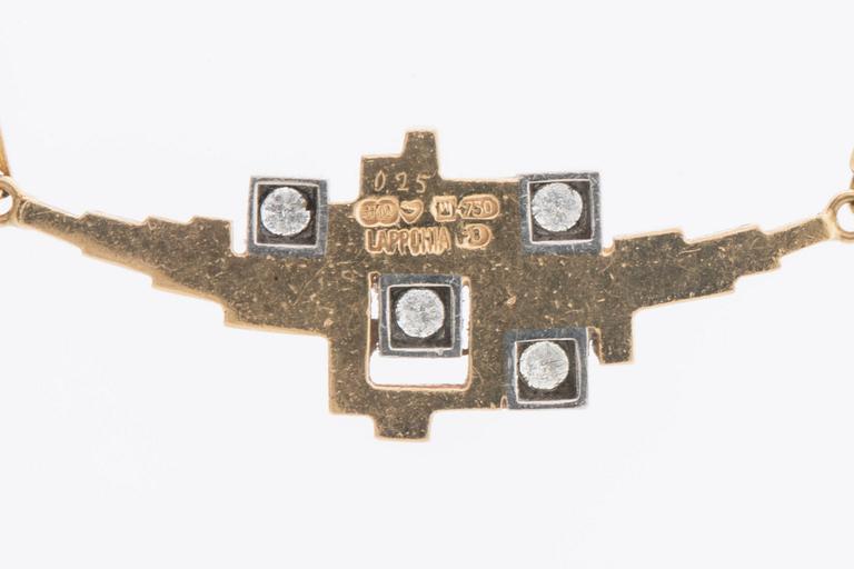 LAPPONIA NECKLACE 18K gold w 4 brlliant-cut diamonds 0,25 ct engraved, "Diamantstad", Finland 1984.