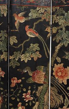 An eight panel lacquer screen, Qing dynasty, presumably Kangxi (1662-1722).