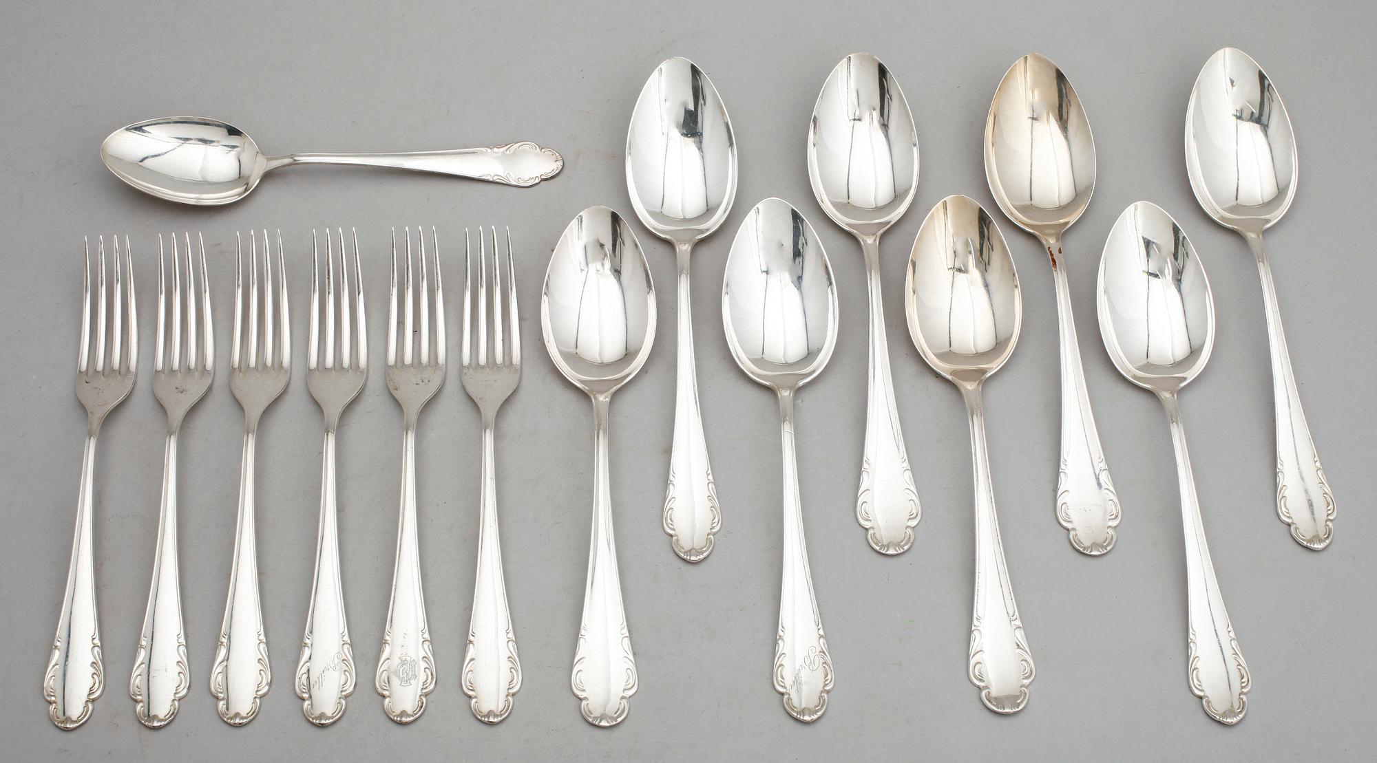 BESTICK, silver, svenska stämplar, modell Haga, 1930-tal. Vikt ca 577 g.