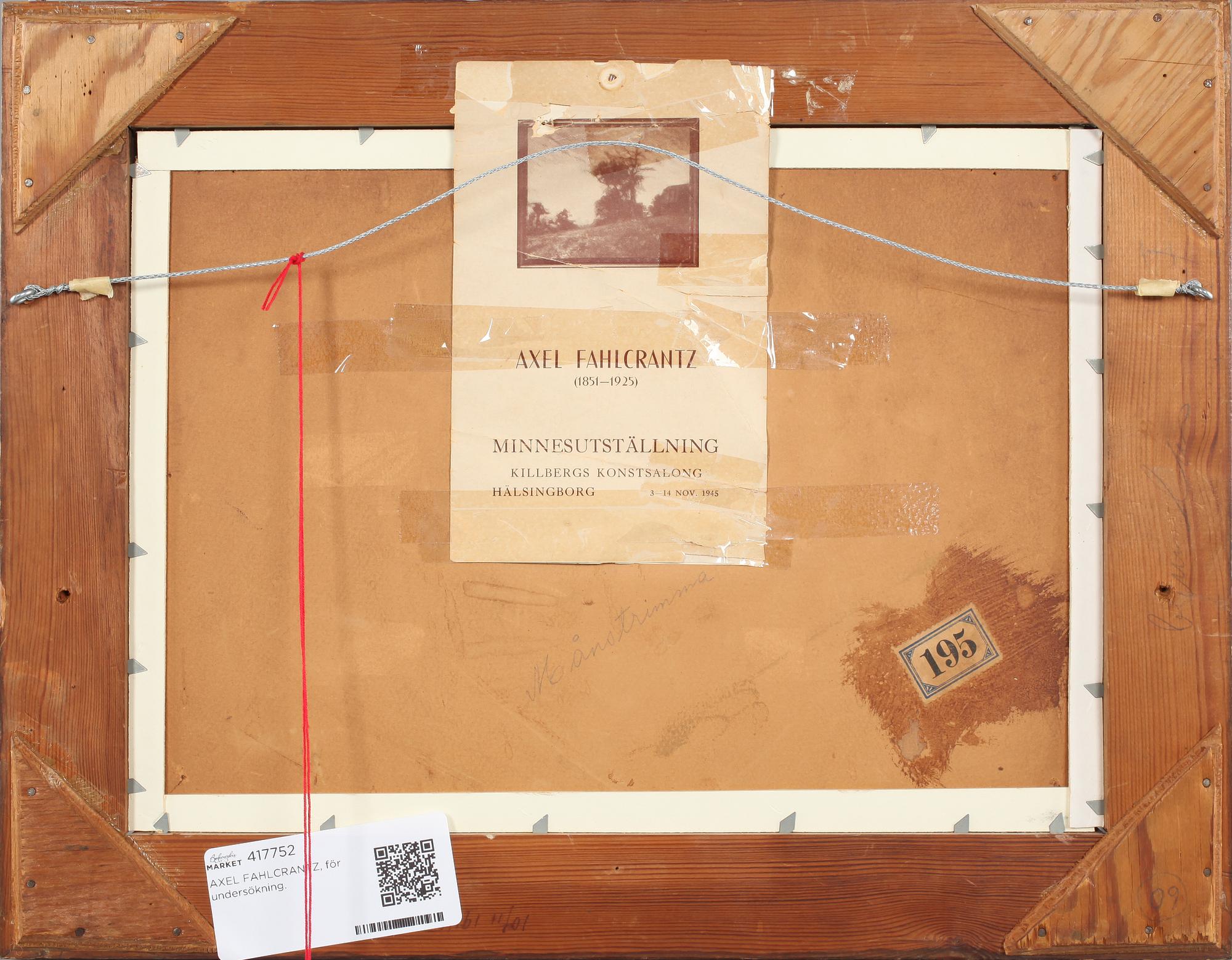 AXEL FAHLCRANTZ, olja på pannå, osignerad.