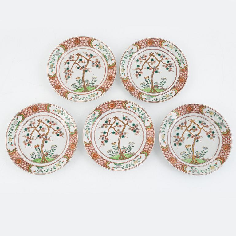 Five porcelain plates, Aoki Kyodai-Shikai, Arita, first half of the 20th century.