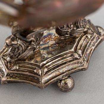 Carl Petter Norlin, a pair of silver and glass salt cellars, Malmö, 1840.