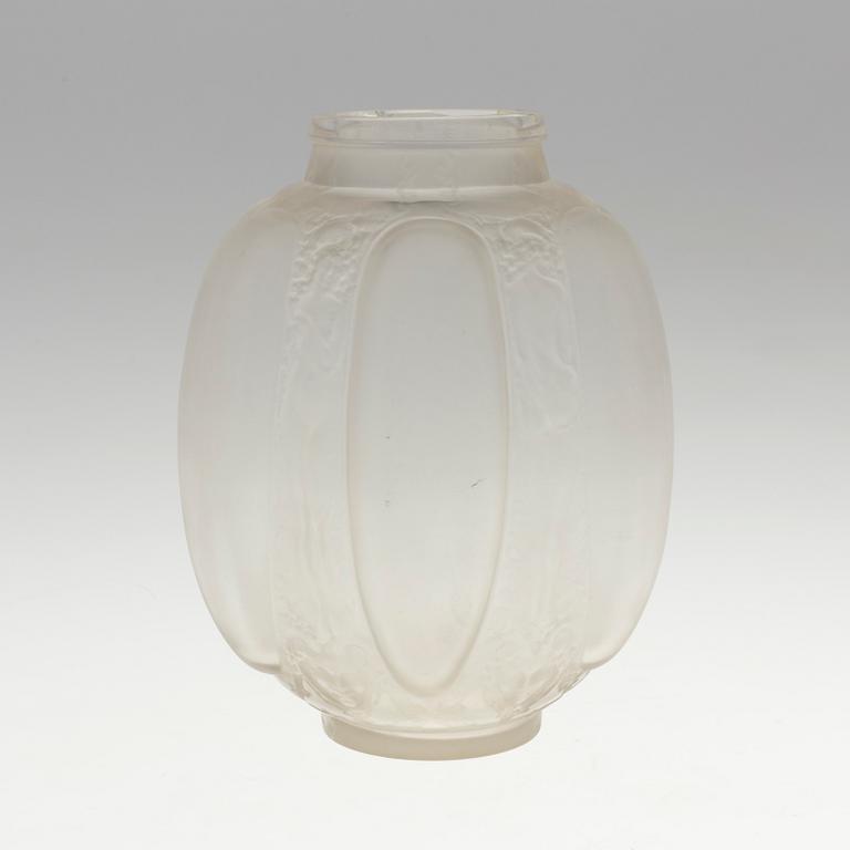 A René Lalique 'Six figurines et masques' moulded glass vase, France 1920-30's.