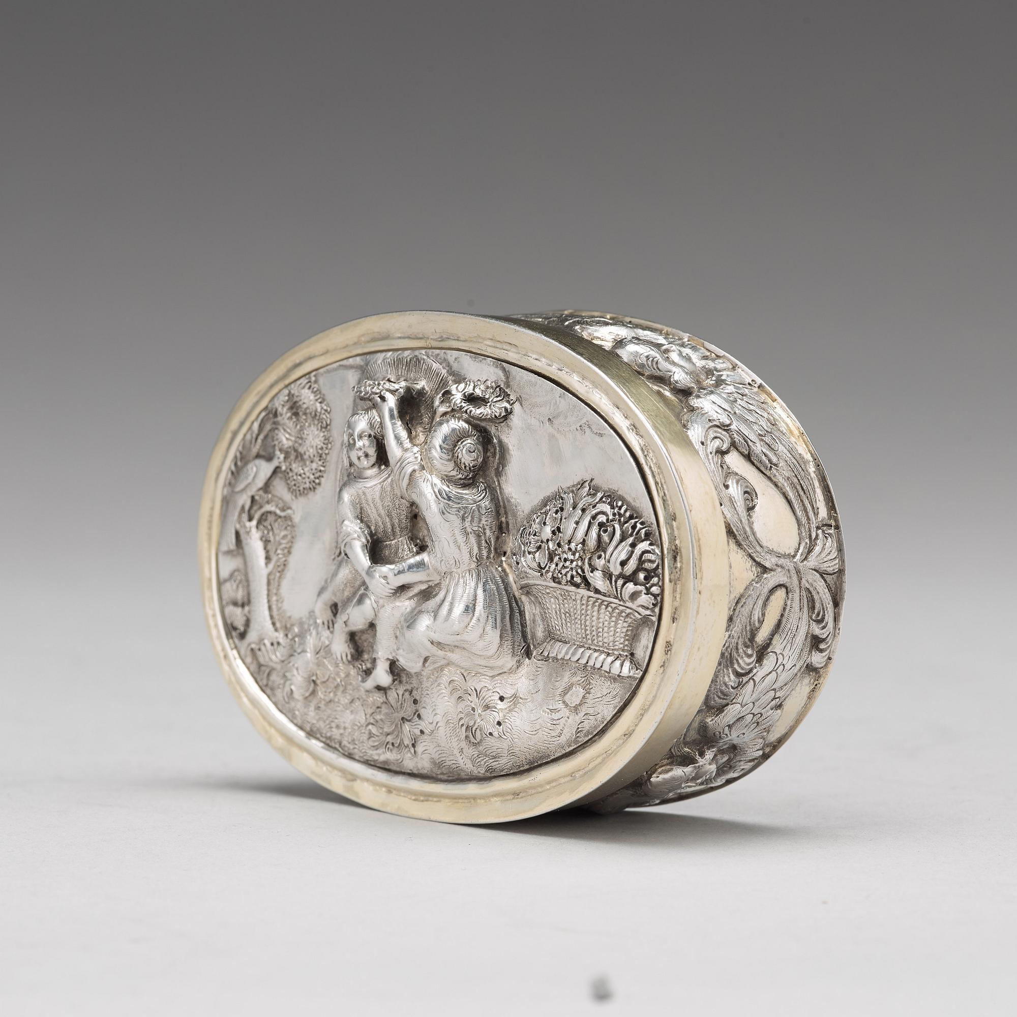 Dosa, silver, ostämplad, möjligen Sverige omkring 1700, barock.