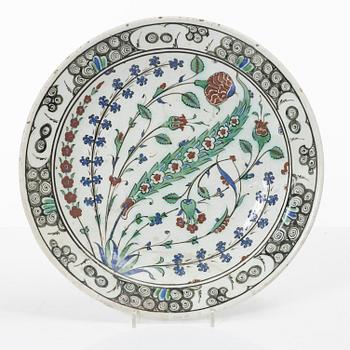 A 17th century Iznik pottery dish, Ottoman empire.