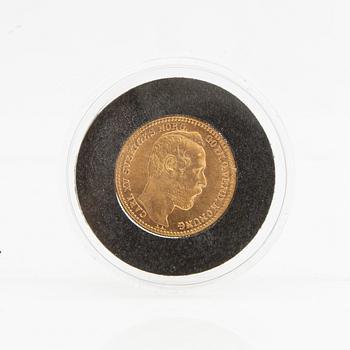 Gold coin Sweden, Charles XV 1 Carolin 20 Francs, 1869.