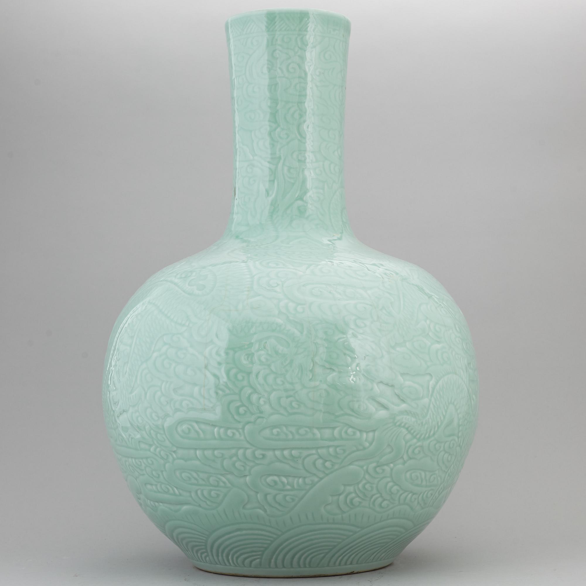 A large Chinese celadon glazed vase, second half of the 20th century.