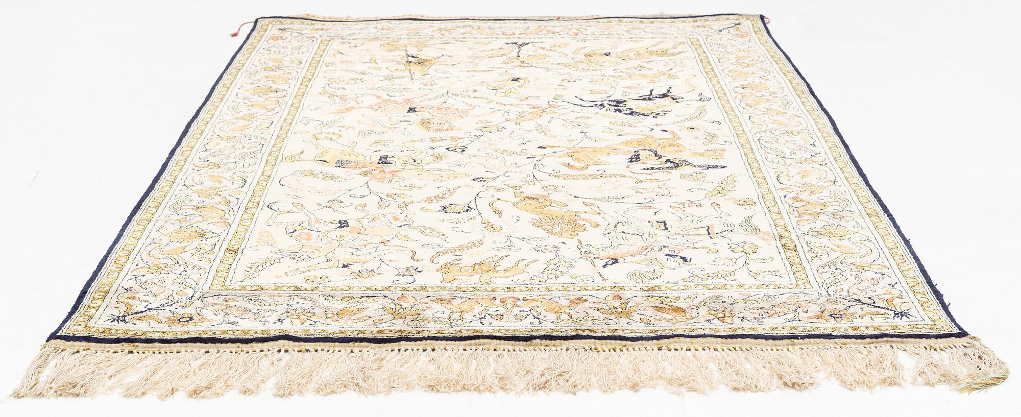 Rug, silk Gohm, old, c. 205 x 135 cm.