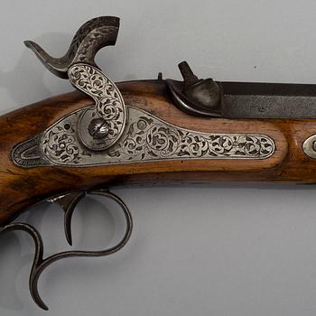 DUELLPISTOL / SLAGLÅSPISTOL, Liege, Belgien, 1800-talets mitt.