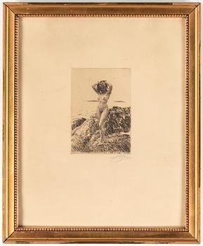 Anders Zorn · ANDERS ZORN, etsning, "Hårtång", utförd 1914, signerad med blyerts.