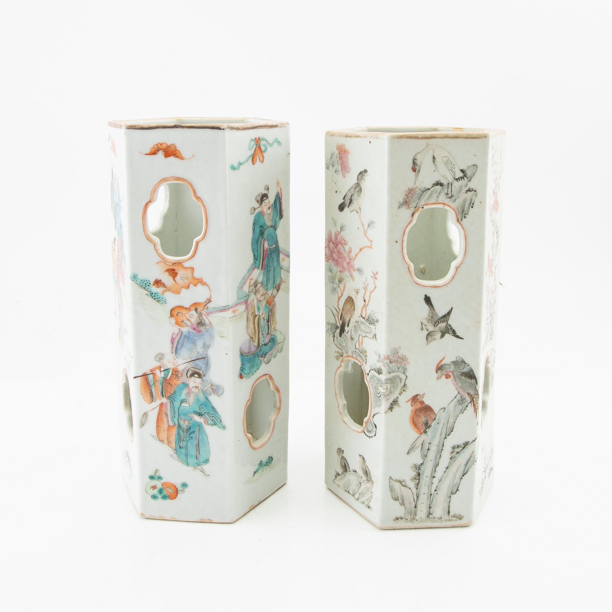 Two Chinese famille rose lanterns, one late Qing and one 20th century.