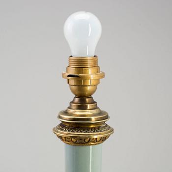 A 20th century celadon Chinese porcelain vase/table lamp, with  european gilt-bronze mount, 19th century.