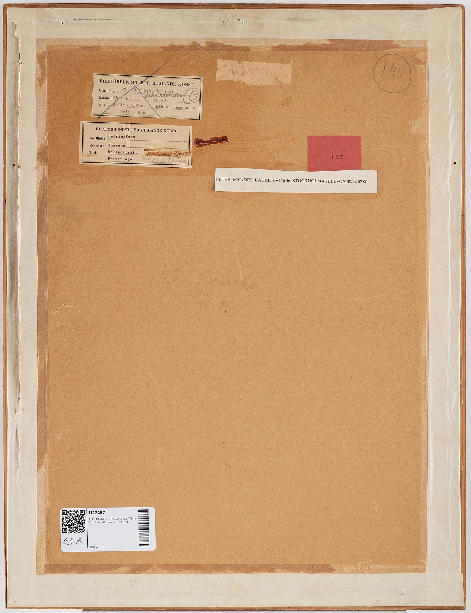 TOSHUSAI SHARAKU (act.c.1794), efter, färgträsnitt. Japan, 1900-tal.