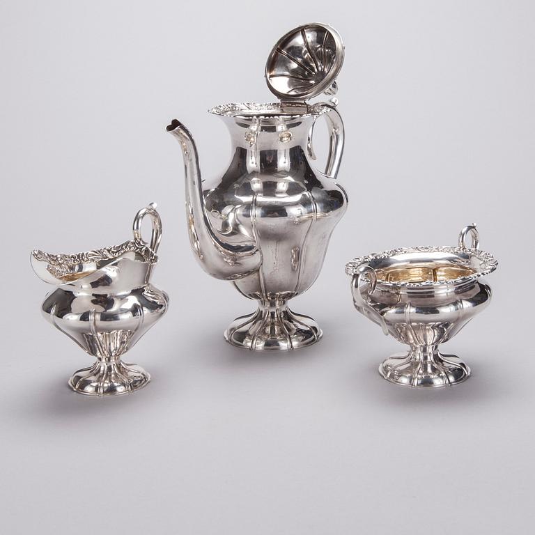 KAFFESERVIS, 3 delar, silver, Hjalmar Salo, Tavastehus 1929. Vikt ca 1130 g.