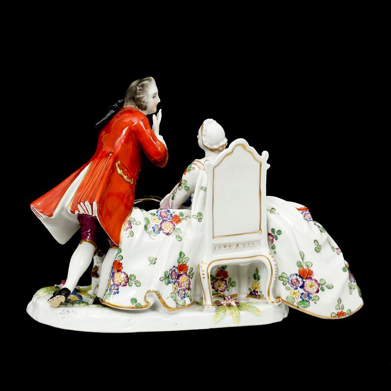 FIGURGRUPP, porslin, rokokostil, utl. stämpel. 1900-tal.