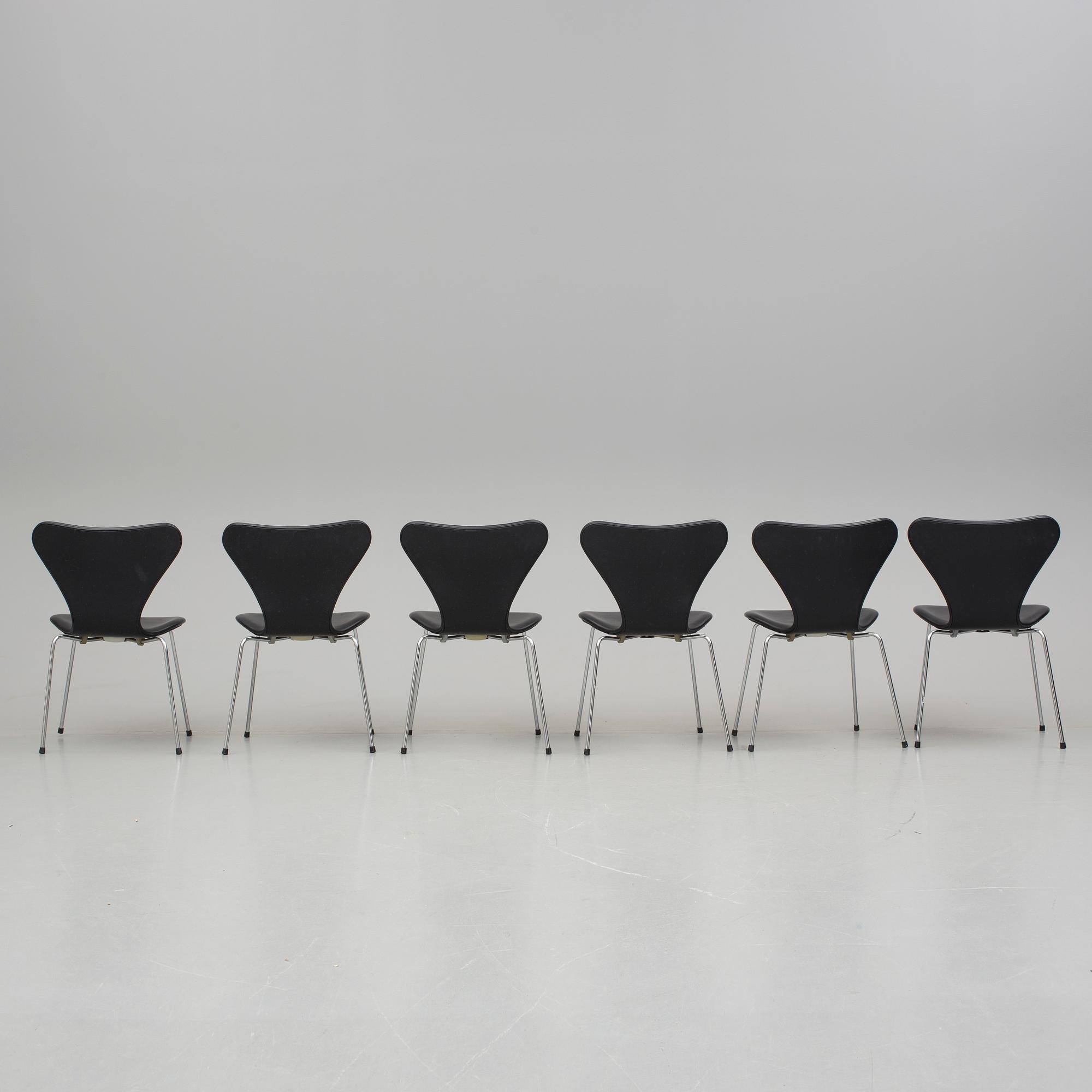 ARNE JACOBSEN, stolar, 6 stycken, "Sjuan", Fritz Hansen, 1900/2000-tal.