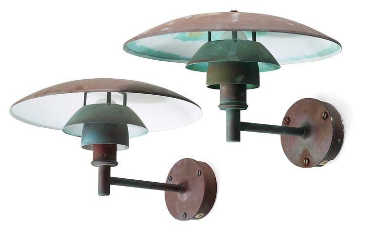 A pair of Poul Henningsen copper wall lamps,