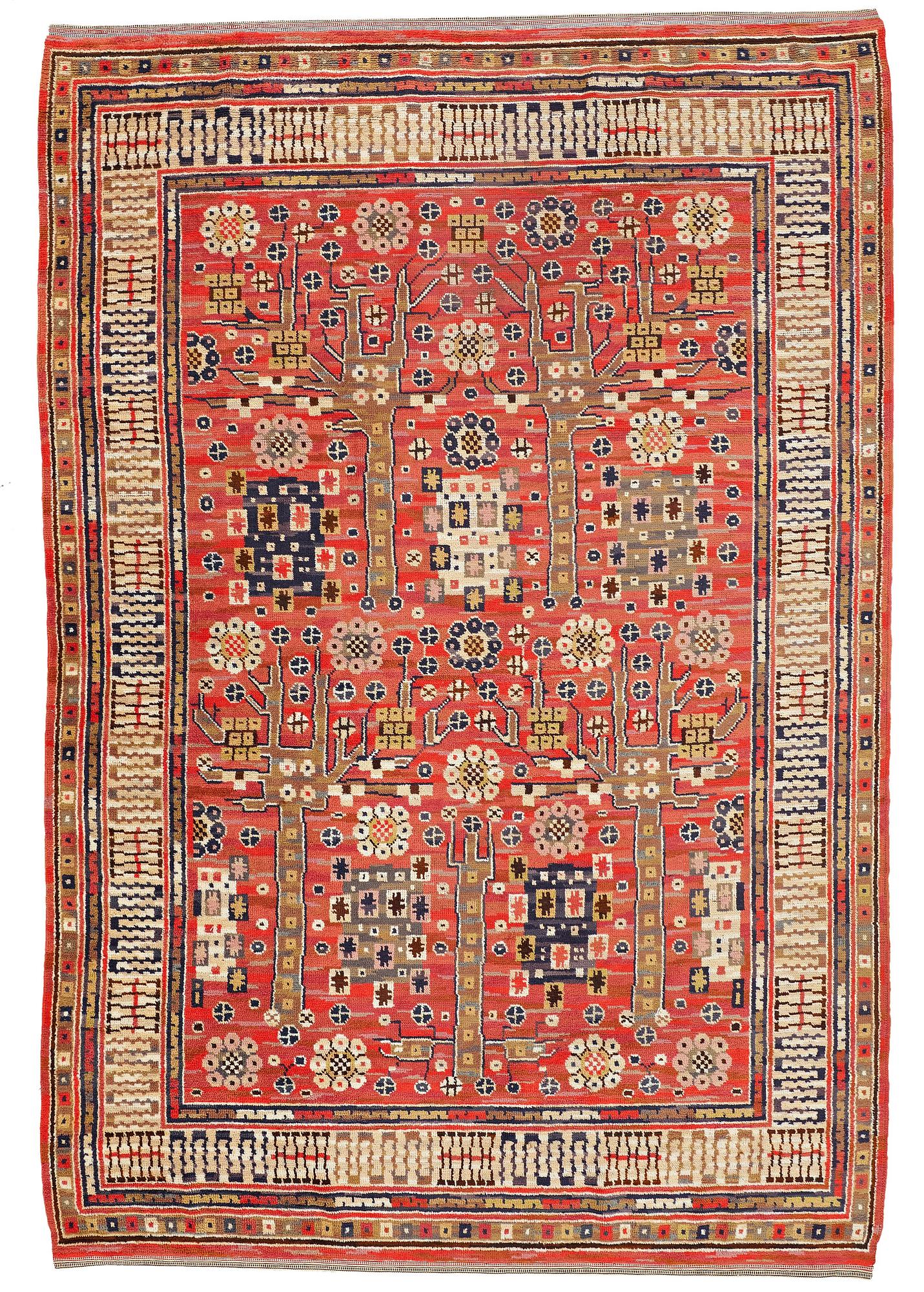 MÄRTA MÅÅS-FJETTERSTRÖM, MATTA, "Röda trädgårdsmattan", flossa, ca 327 x 224 cm, signerad MMF.