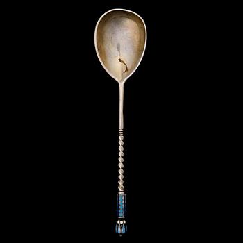 A SPOON, silver and enamel, St:Petersburg ca 1900, Ljubavin.