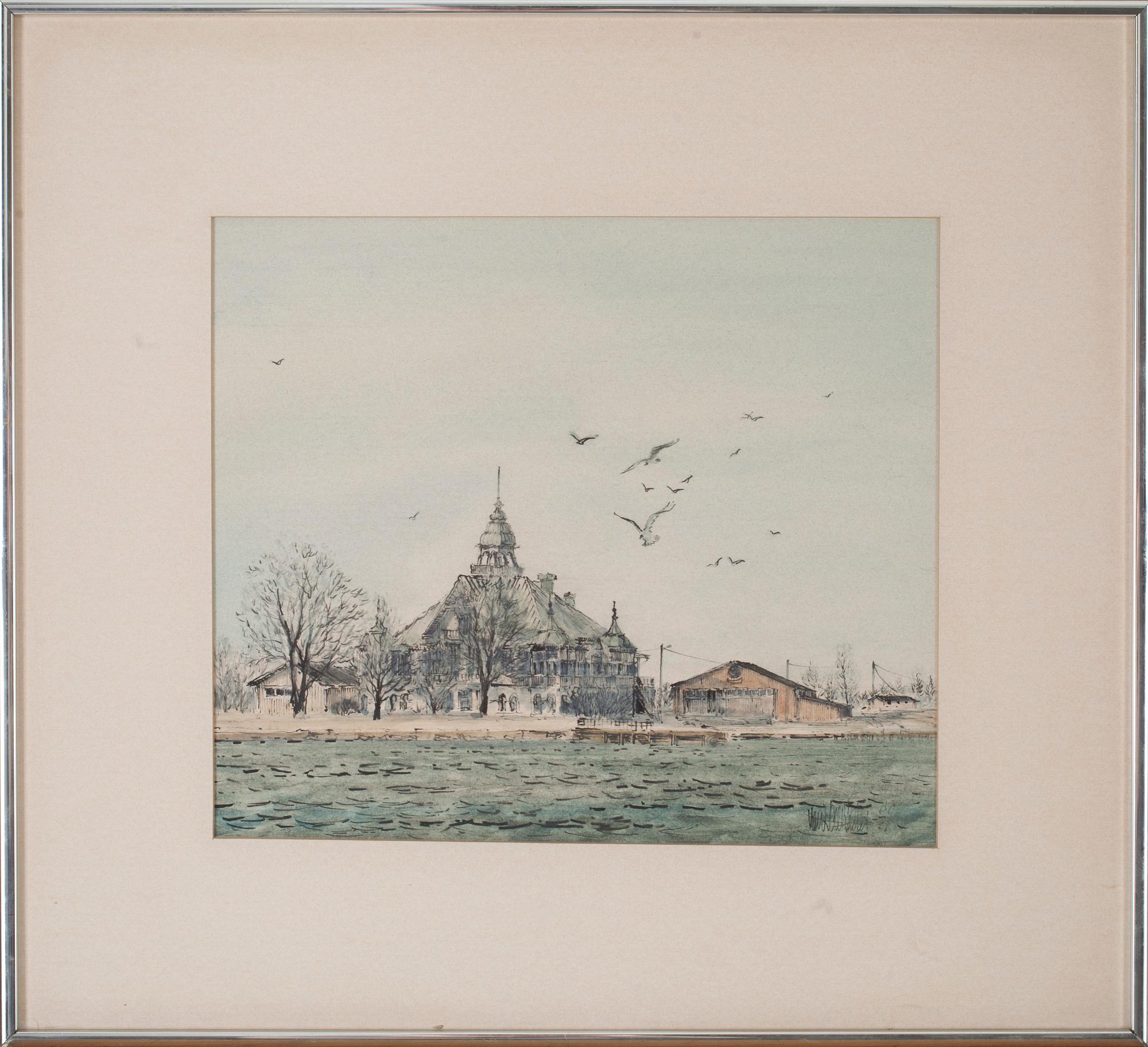 OKÄND KONSTNÄR, tusch och akvarell, otydlig signering.