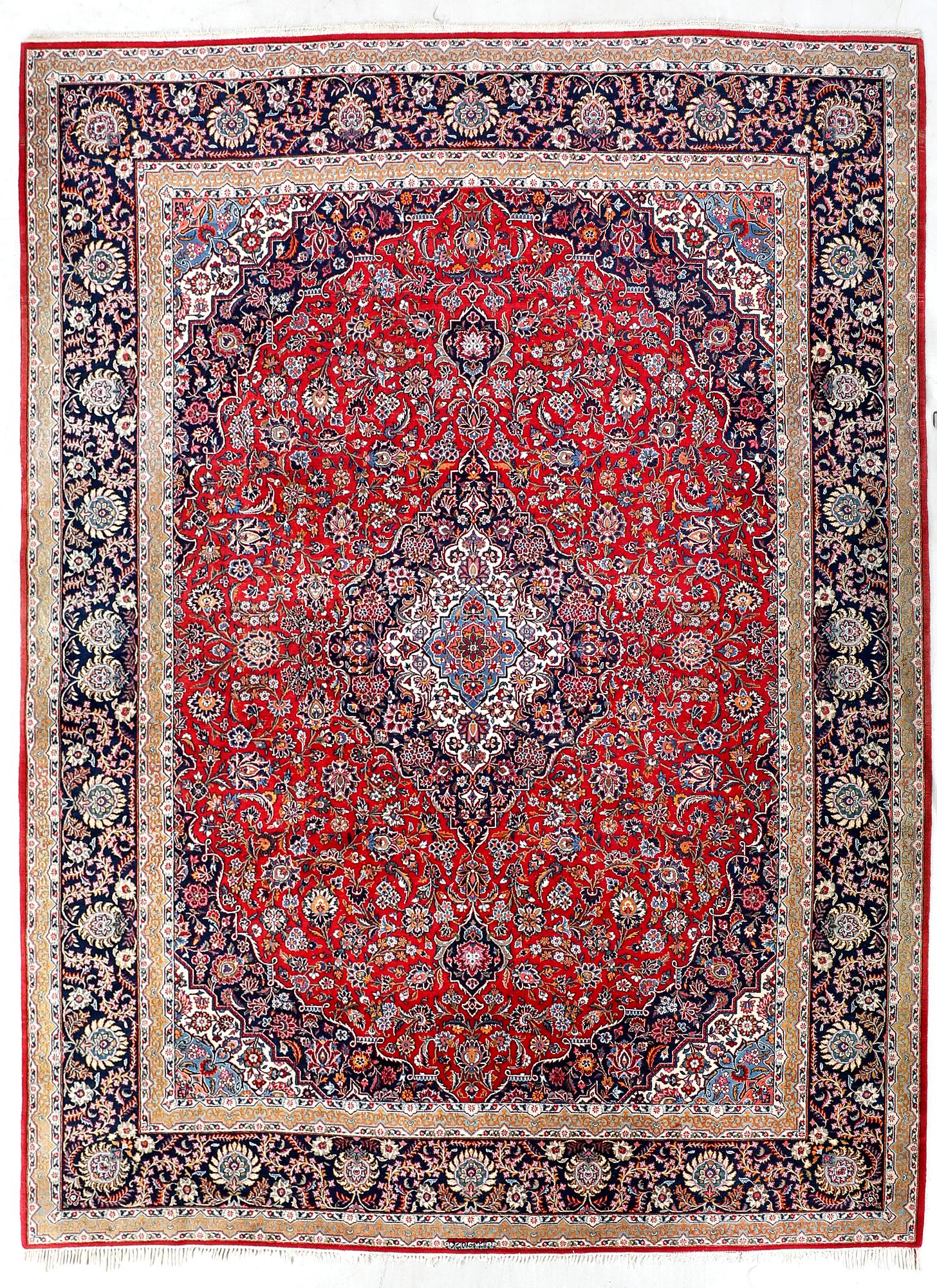 Keshan semi-antique rug, approximately 388x311 cm.