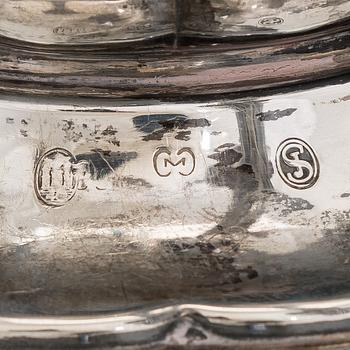 Carl M. Cohr, a pair of silver candelabra, Fredericia, Denmark, 1940.