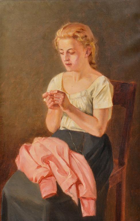 Arvid Liljelund, "A SEWING GIRL".