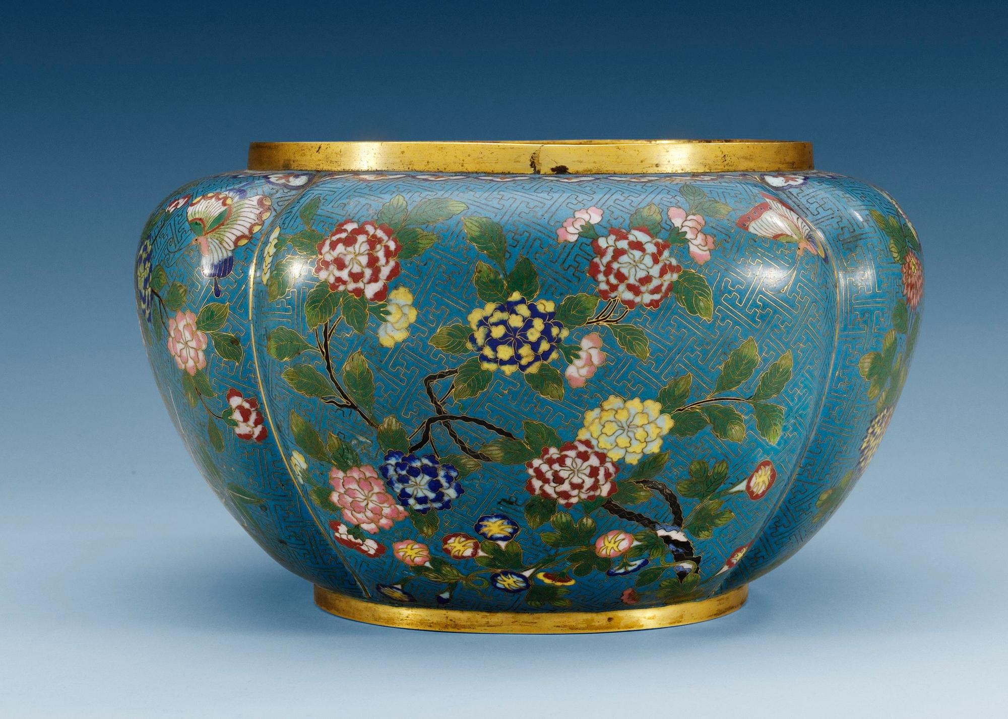 JARDINIÈRE, cloisonné, Qing dynastin, sen Qing dynasti, 1800-tal.