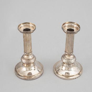 Michael Olof Barkman, a pair of silver empire candlesticks, Varberg 1826.