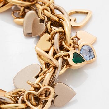 Gaudy armband 18K guld med hjärtformade berlocker.