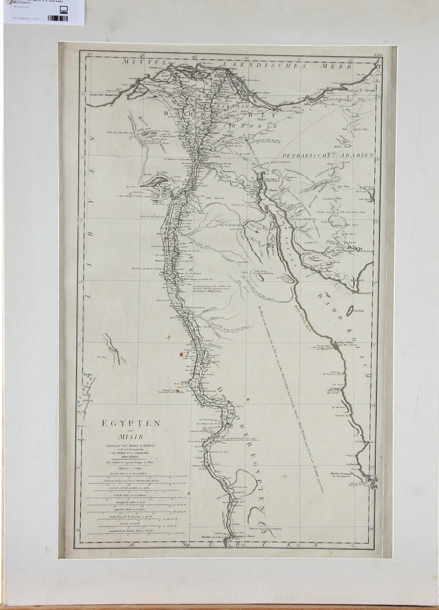 KARTA, "EGYPTEN oder MISIR", von Herrn F.A Schraembl, MDCCLXXXVII.