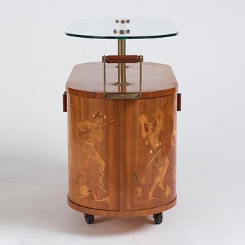 Birger Ekman, attributed to, a Swedish Modern bar-trolley by Mjölby Intarsia, 1930-1940's.