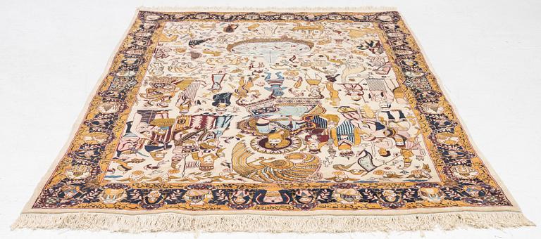 A Kashmir figural rug, c. 235 x 150 cm.