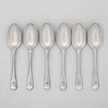 A set of six Swedish 18th century silver spoons, marks of onas Thomasson Ronander, Stockholm 1780.