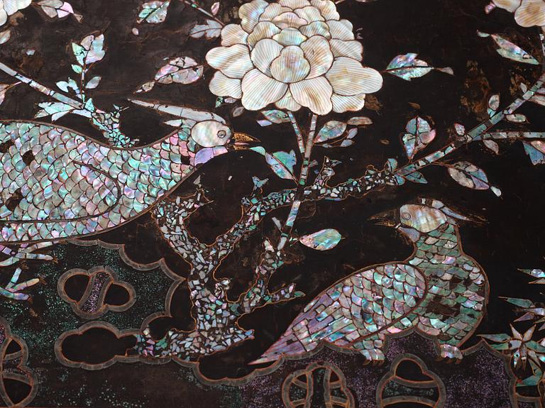 A  Chinese black lacquered altar table with mother of pearl inlay, 17th /18th Century.