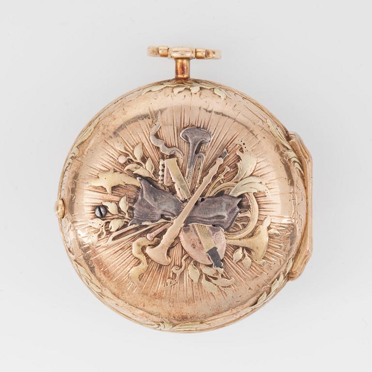 POCKETWATCH, gold, Louis XV, Augustin Bourdillon, Stockholm, ca 1760.