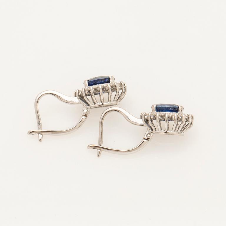 Earrings, a pair, 18K white gold with sapphires and diamonds.