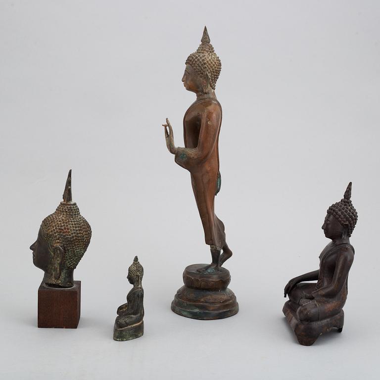 A group of four Thai buddha sculptures, 20th Century.