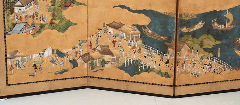 A Japanese six fold screen, Edo period (1603-1868).