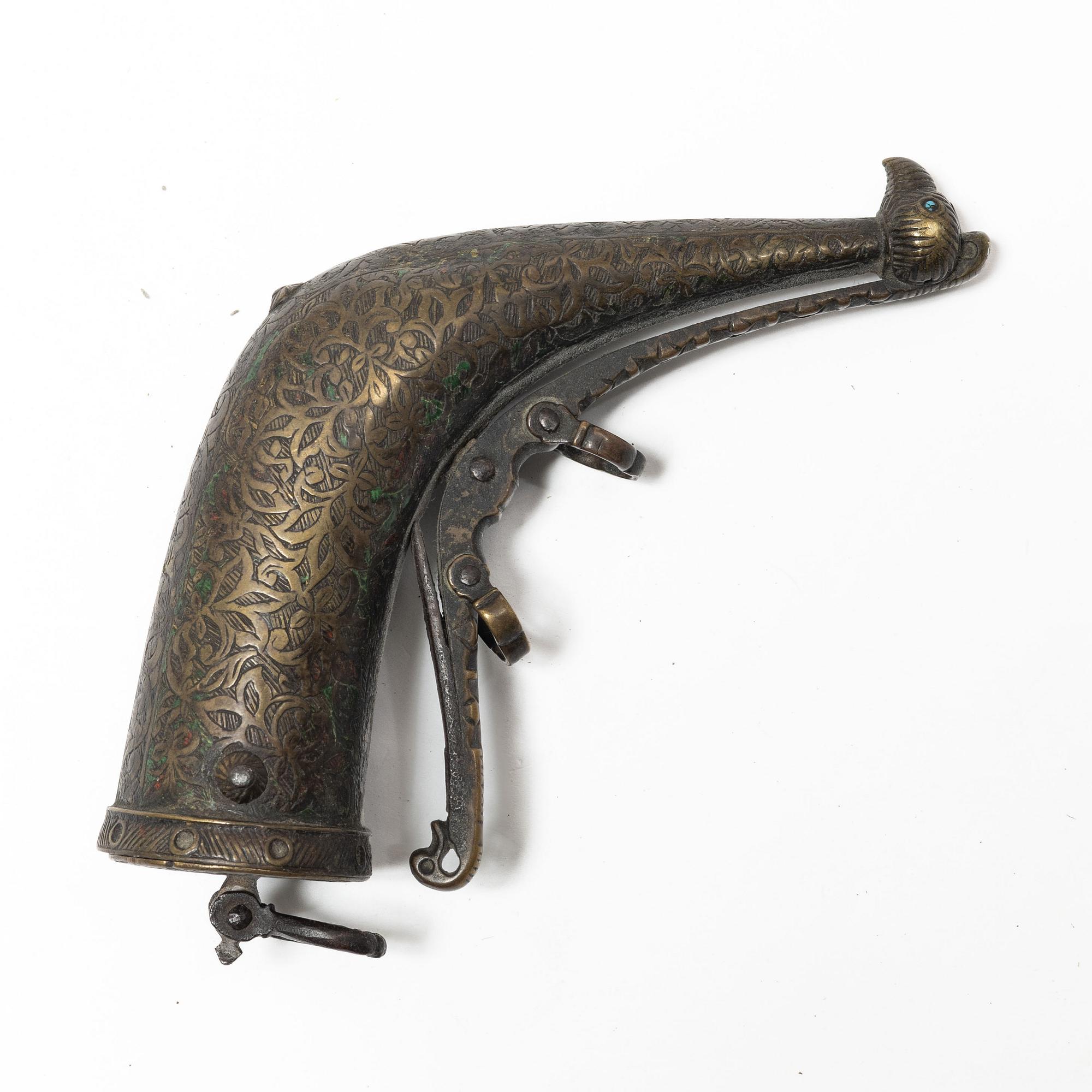 A Persian powderhorn, 18th/19th century.