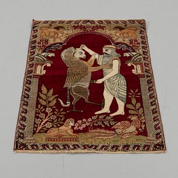 Carpet, figural, Tabriz, wool on cotton warp, 80 x 60 cm.