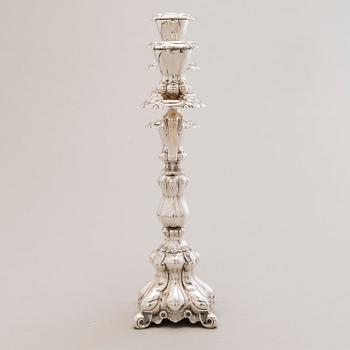 A silver candelabrum and a pair of silver candlesticks, Kultakeskus, Hämeenlinna, Finland 1979-91.